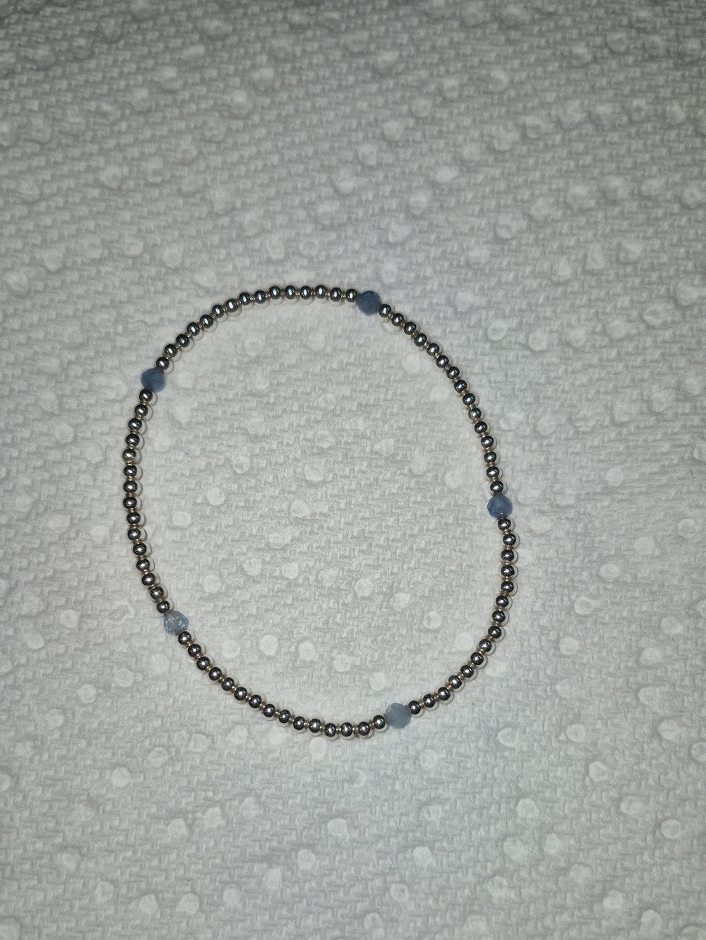 Silver Beaded Bracelet with Light Blue Accent Beads